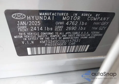 2025 Genesis G70 2.5T Rwd from USA, damaged, VIN KMTG34SC0SU157531